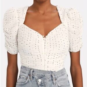 Frame Gathered Button Front Polka Dot Top Sz Large